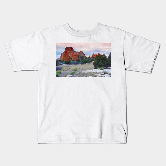 Garden of the Gods Winter Sunrise Kids T-Shirt by briankphoto